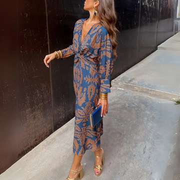 Midi abito donna elegante – stampa floreale con maniche lunghe