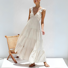Abito maxi donna estivo – scollo a V e balze senza maniche