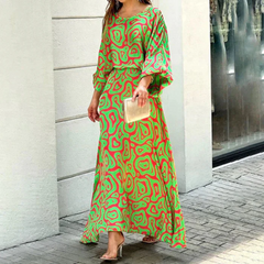 Abito maxi donna estivo – maniche ampie e stampa colorata casual