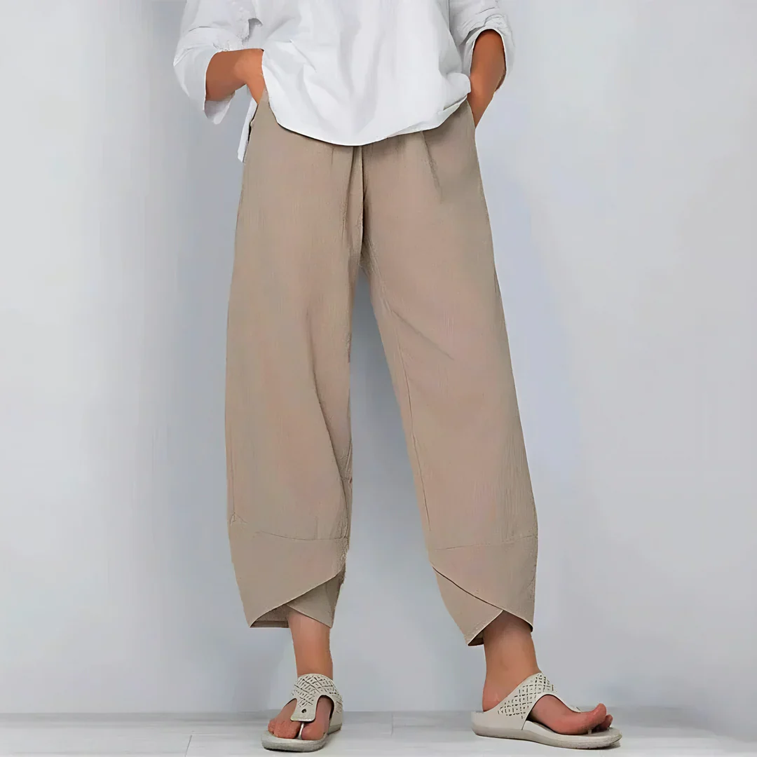 Pantaloni donna larghi – modello estivo con orlo asimmetrico